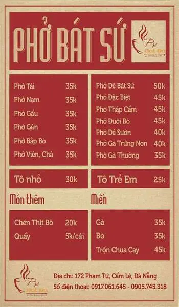 Danh sách các món ăn best seller về phở tại 172 Phạm Tứ Đà Nẵng
