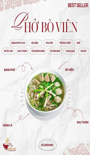 Phở bò viên thơm ngon chuẩn vị với nước dùng trong và rau thơm