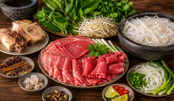 Một tô Phở Bát Đá ngon thường sử dụng thịt bò tươi thái mỏng. Khi chan nước dùng đang sôi vào tô, thịt bò chín tái tự nhiên, mềm và vẫn giữ được độ ngọt.