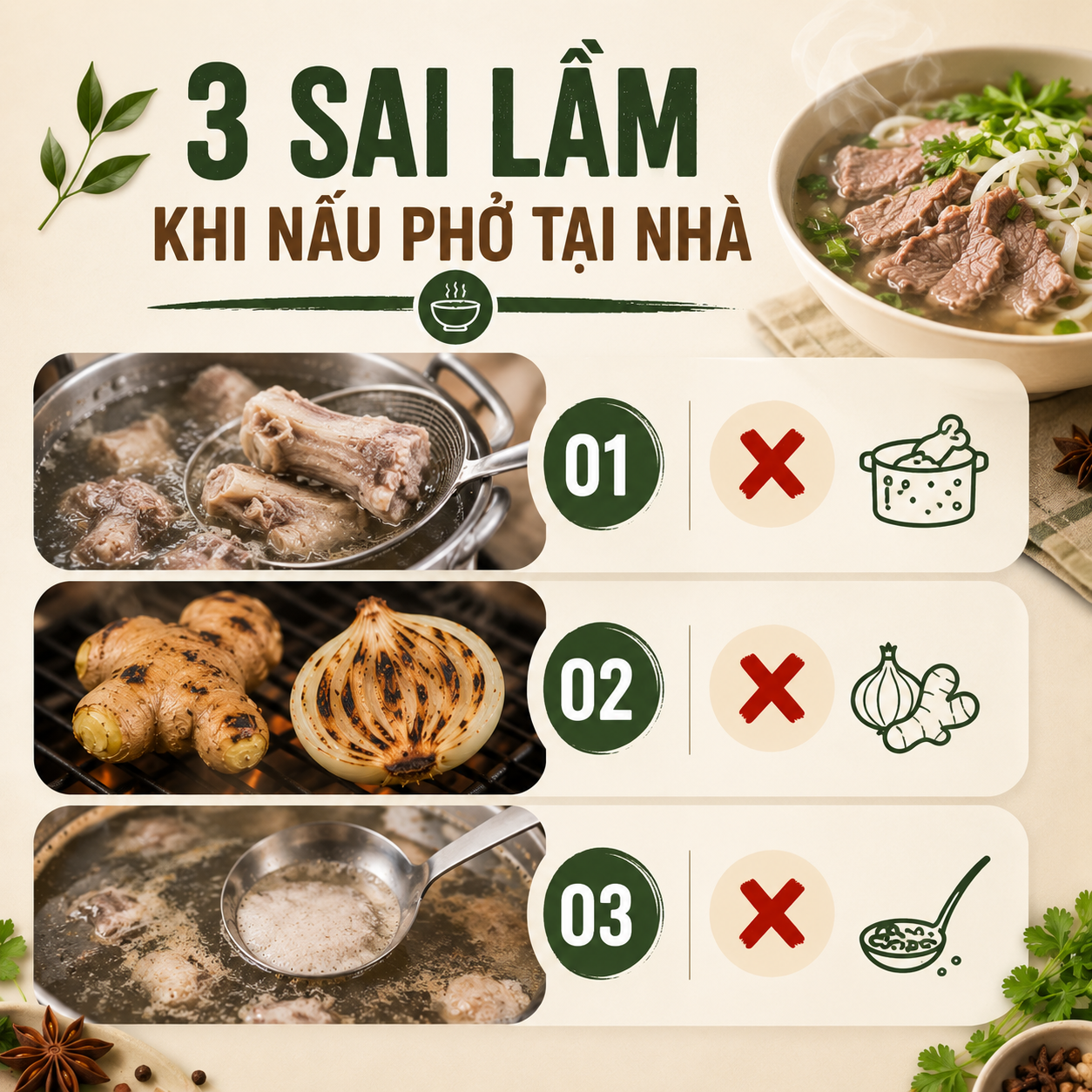 Những sai lầm khi nấu phở ngon tại nhà cần phải lưu ý
