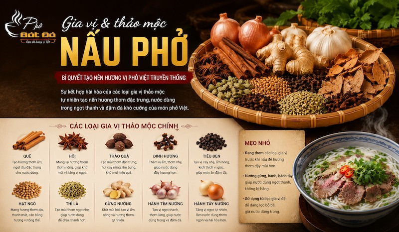bí quyết nấu phở với gia vị thảo mộc