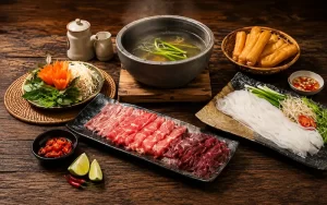 Bánh phở tươi và thịt bò thái mỏng của phở bát đá chuẩn phong vị phở bò bắc
